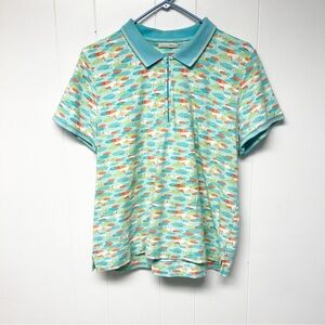 Liz Golf Blue and Pink All Over Golf Hole Graphic Short Sleeve Polo XL